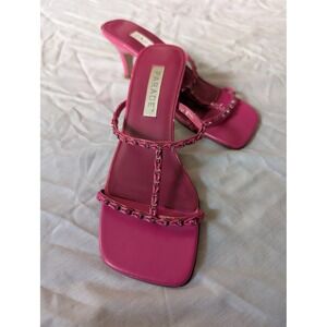 PARADE Women's Hot Pink Square Toe Heeled Thong Sandals Embellished Chain Size 6